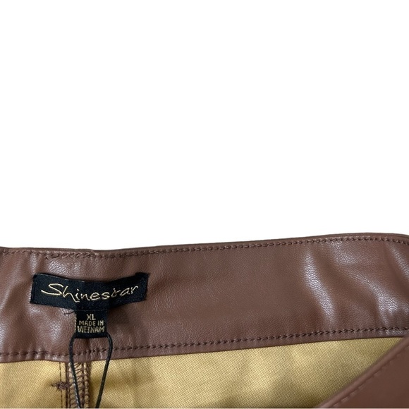 2/$30 Shinestar Brown High Waist Perfect Fit Faux Leather Vegan Skinny Pant XL - Picture 14 of 16
